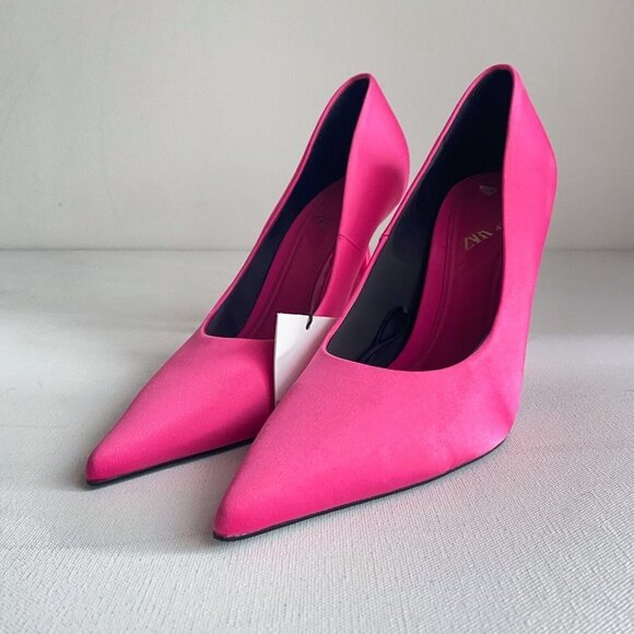 NWT Zara Pink Satin Pointy Toe heels 41 - Picture 6 of 10